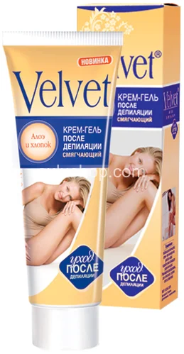 Крем-гель после депиляции Velvet смягчающий алоэ и хлопок 100мл Крем-гель после депиляции Velvet смягчающий алоэ и хлопок 100мл
